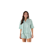 Emily McCarthy Pajama Short Set -Mist Green Stripe