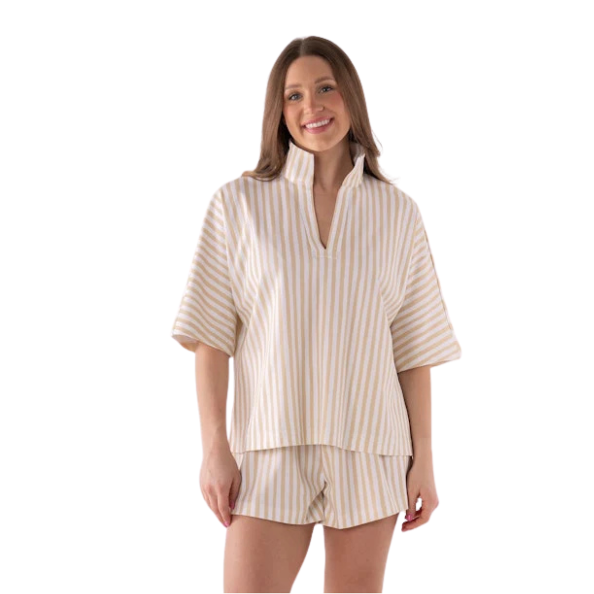 Emily McCarthy Pajama Short Set -Sand Stripe