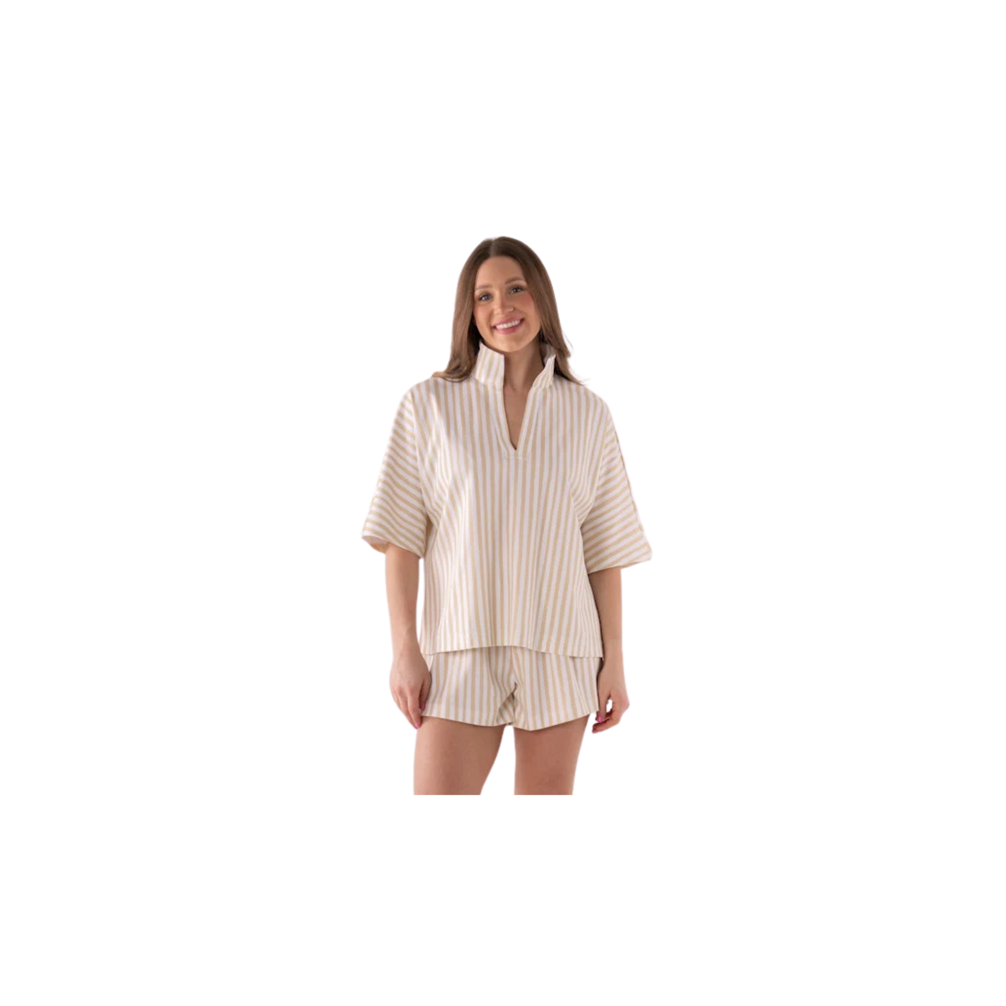 Emily McCarthy Pajama Short Set -Sand Stripe