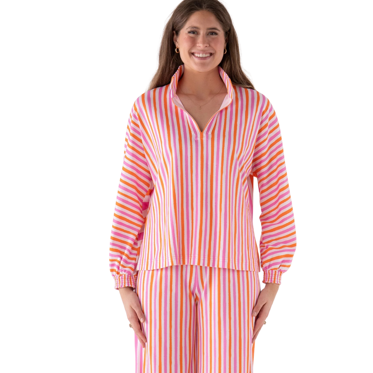 Emily McCarthy Pajama Pant Set -Coral Pink Stripe