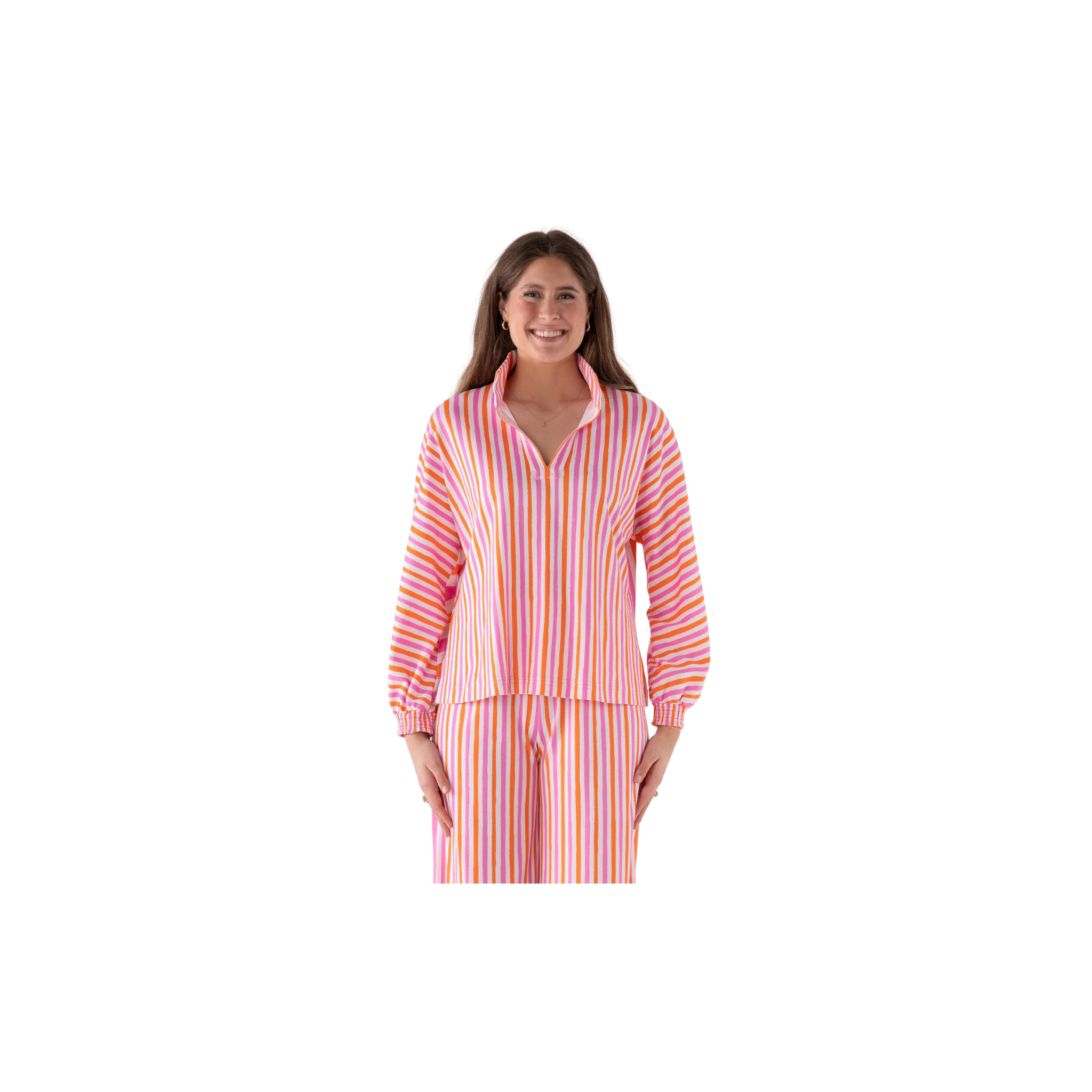 Emily McCarthy Pajama Pant Set -Coral Pink Stripe