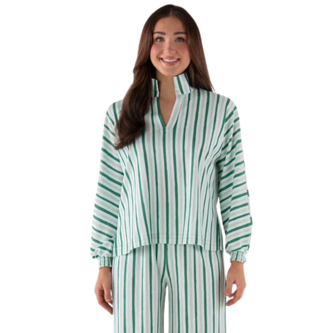 Emily McCarthy Pajama Pant Set -Mist Green Stripe