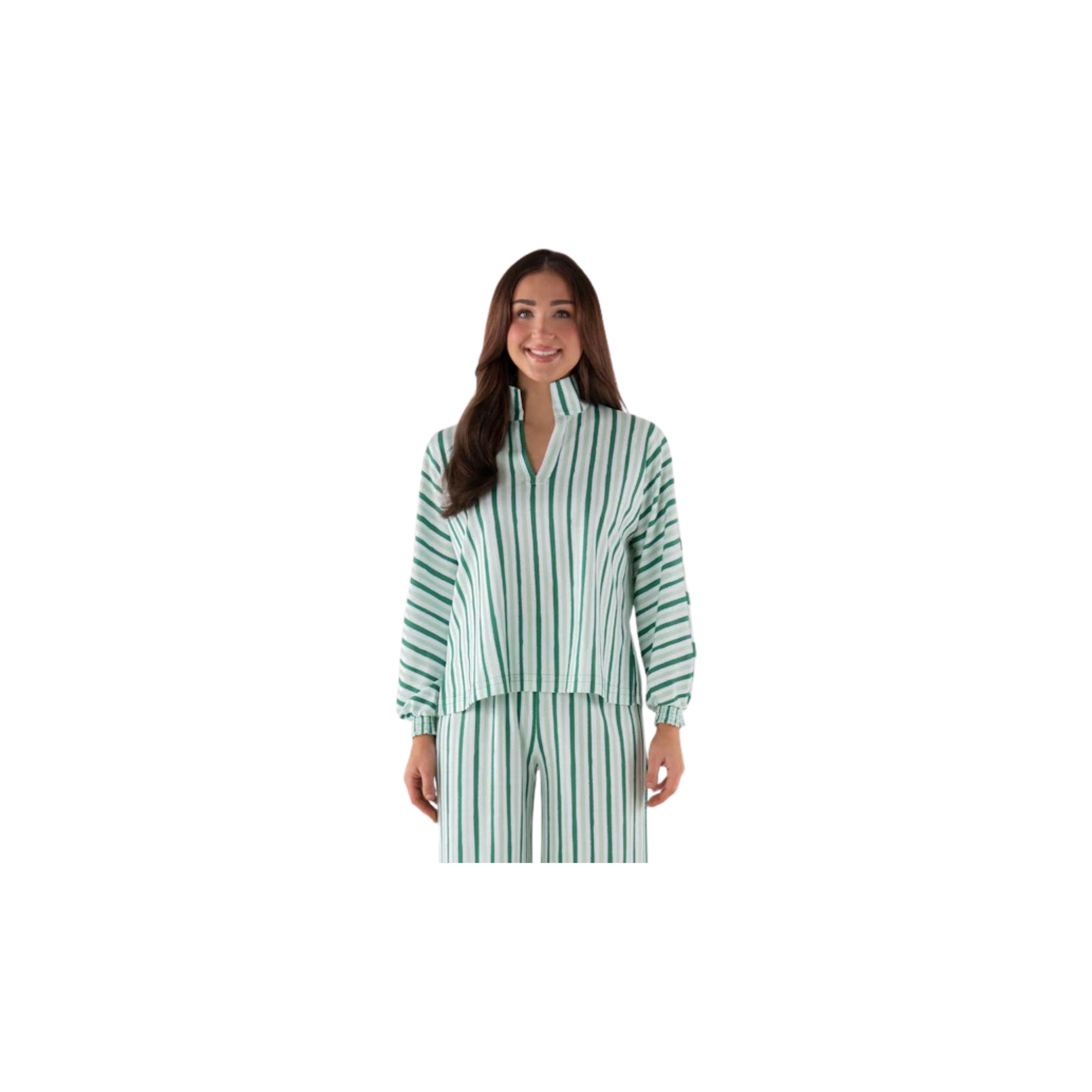 Emily McCarthy Pajama Pant Set -Mist Green Stripe