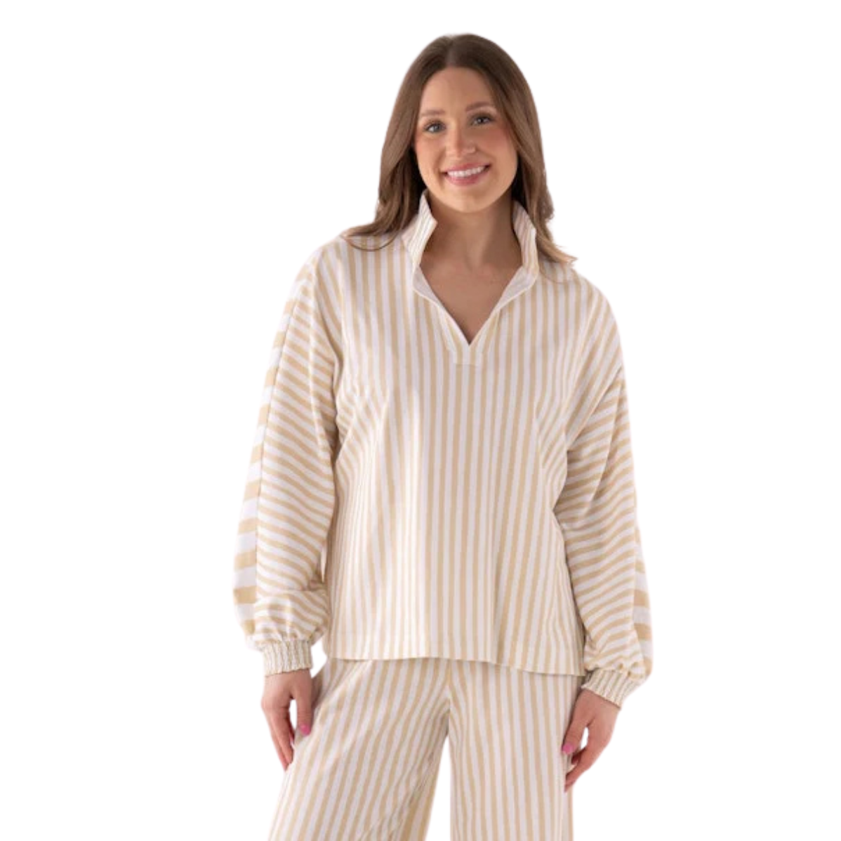 Emily McCarthy Pajama Pant Set -Sand Stripe