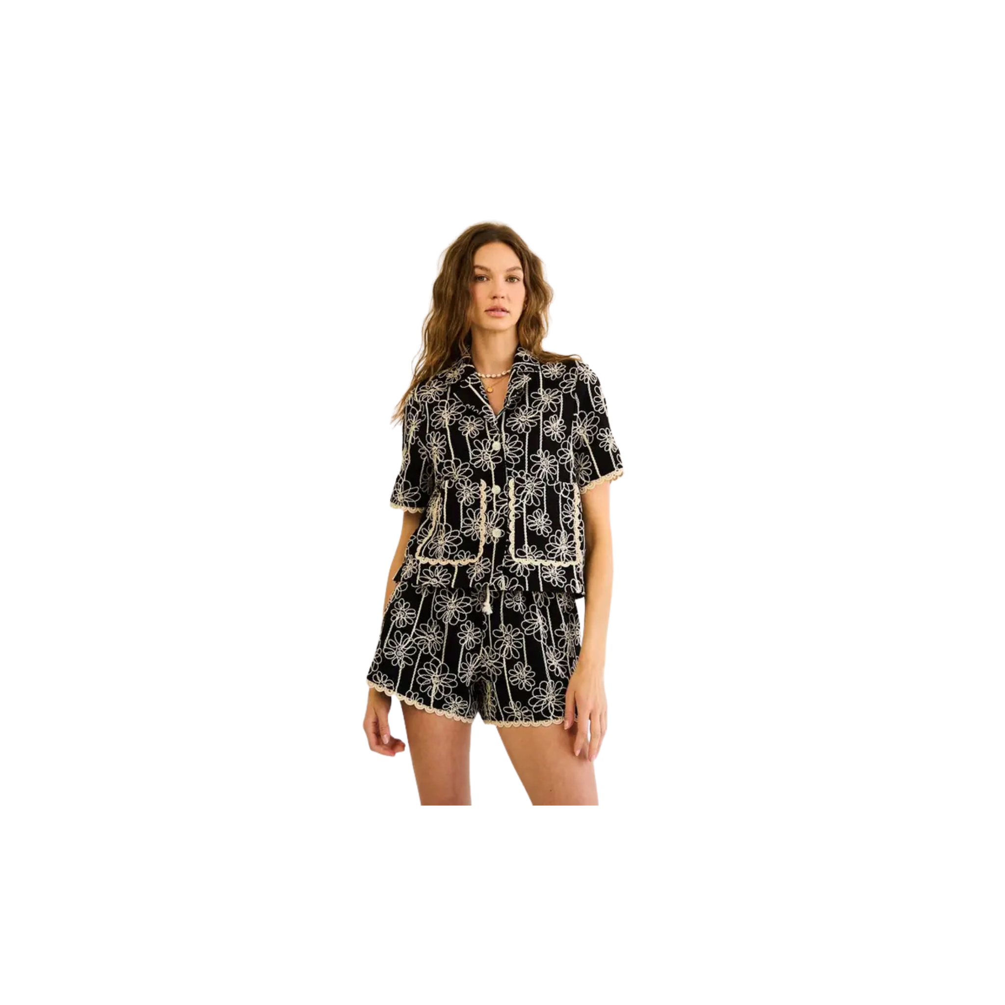 The GREii Button Down Top & Drawstring Shorts Set - Black