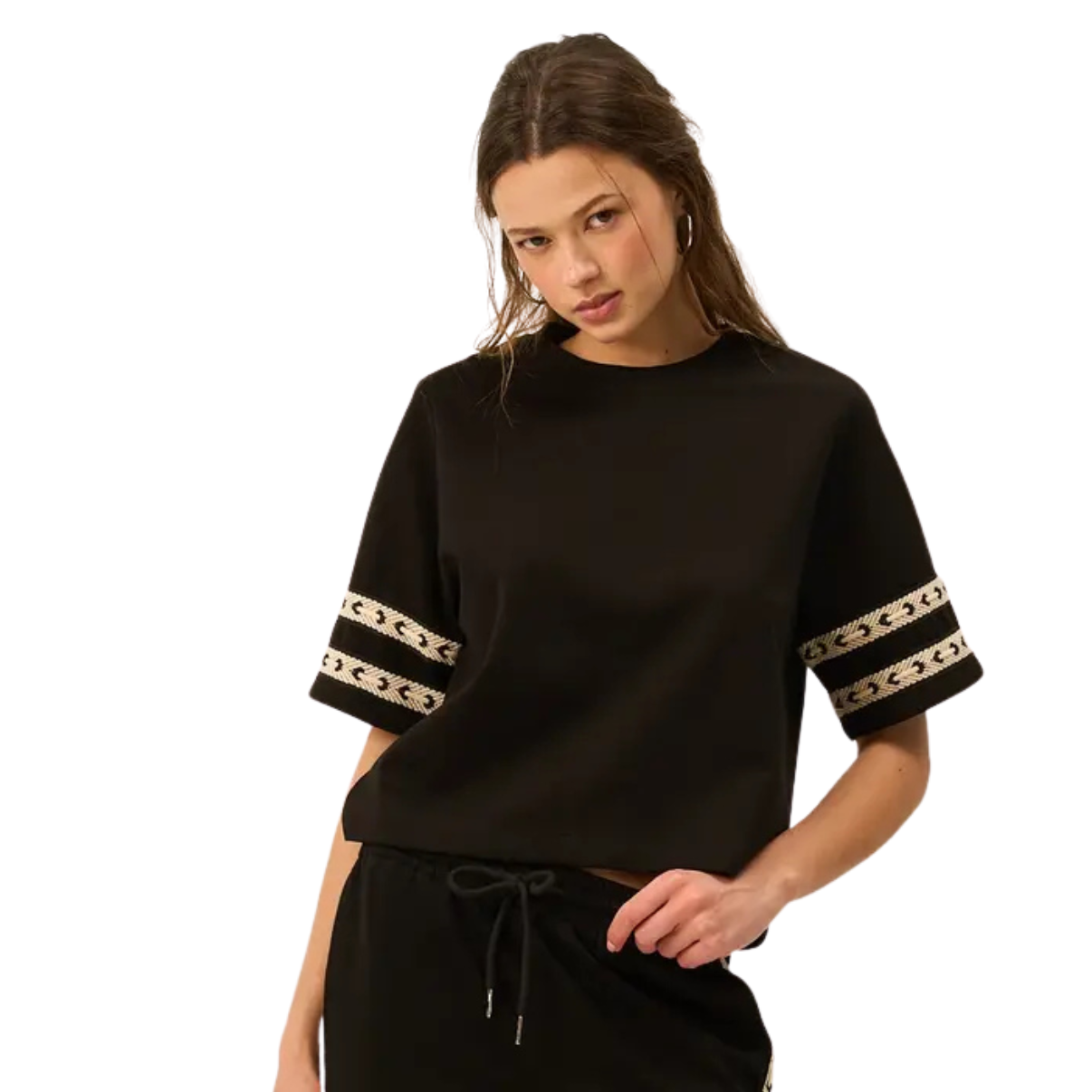The GREii Western Sleeve Premium Knit Top -Black