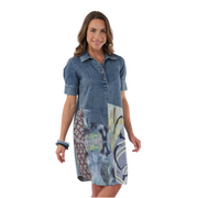Lior Paris Rina Patchwork Short Sleeve Midi Jean Short Dress