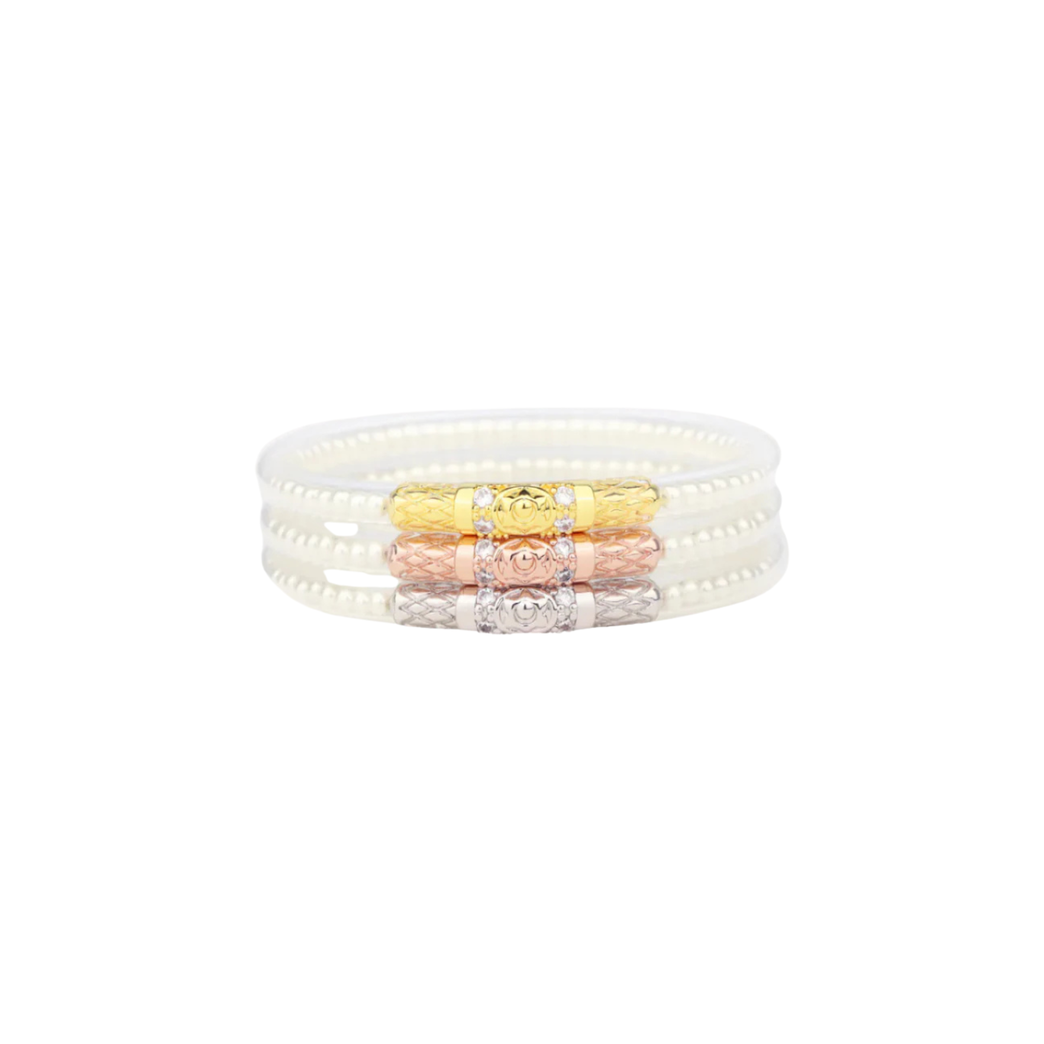 BuDhaGirl White Pearl Three Queens All Weather Bangles (Set of 3) Large