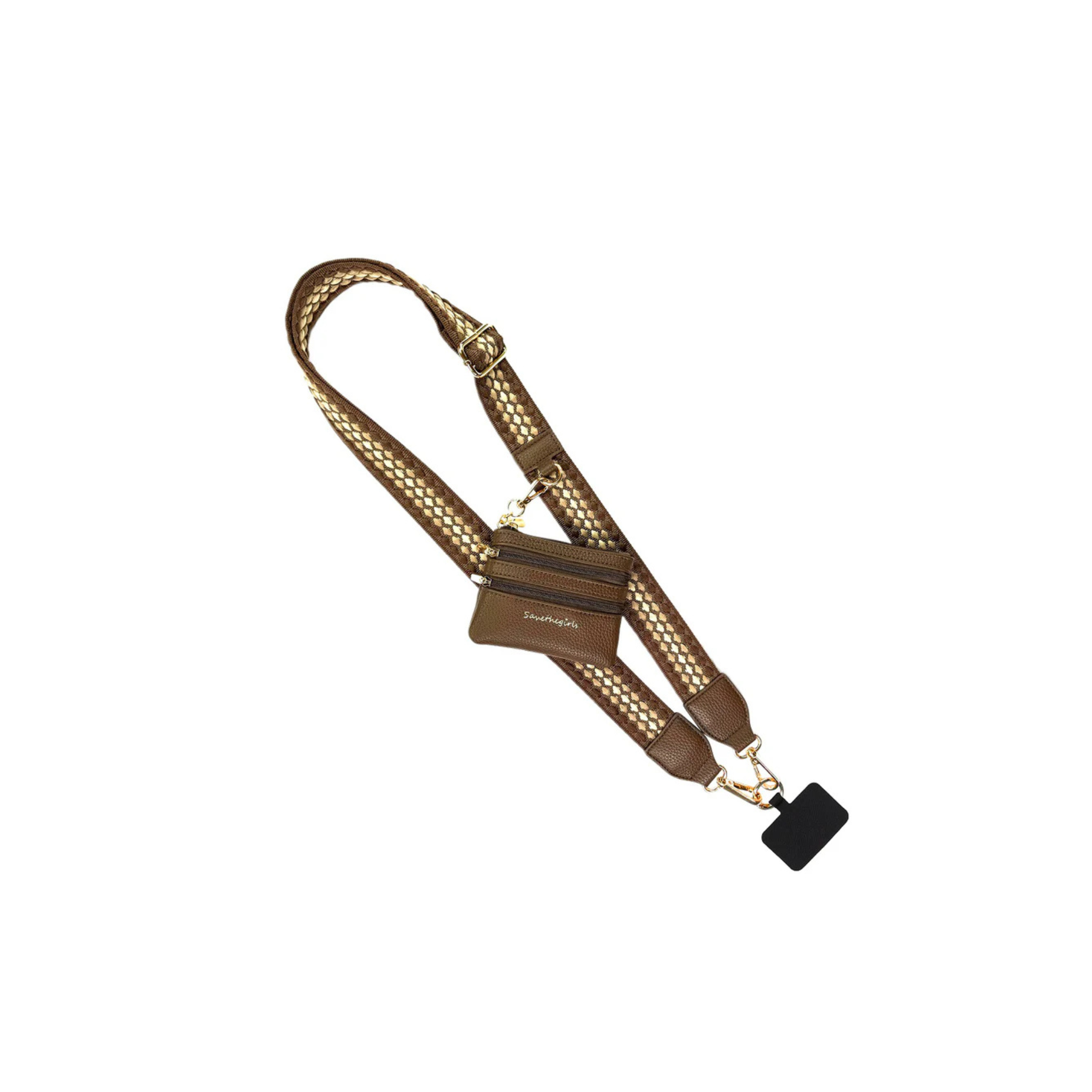 Save the Girls: Clip & Go Strap w/ Zippered Pouch -Dots Dk Brown/Lt Brown