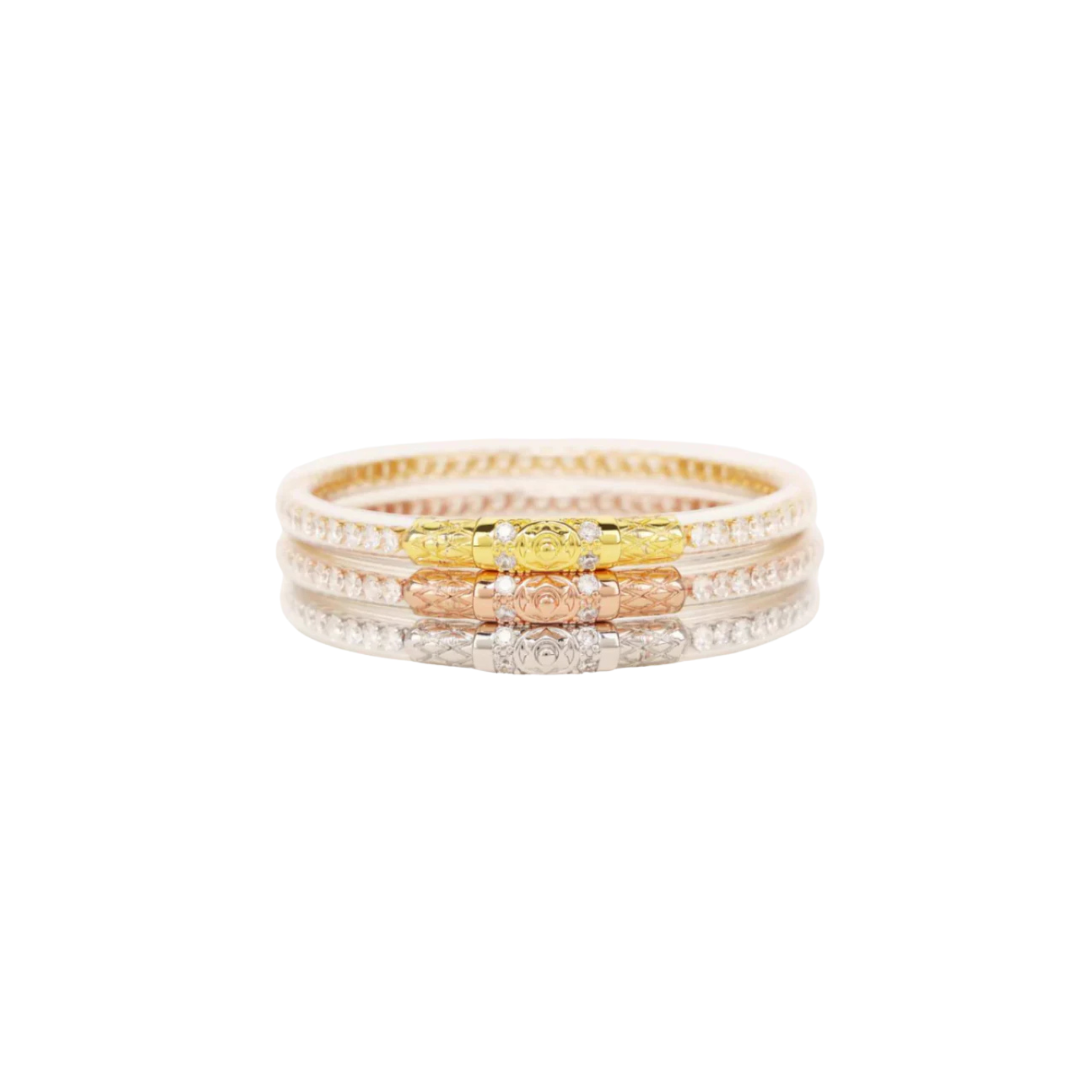 BuDhaGirl Clear Crystal Three Queens All Weather Bangles (Set of 3) Medium