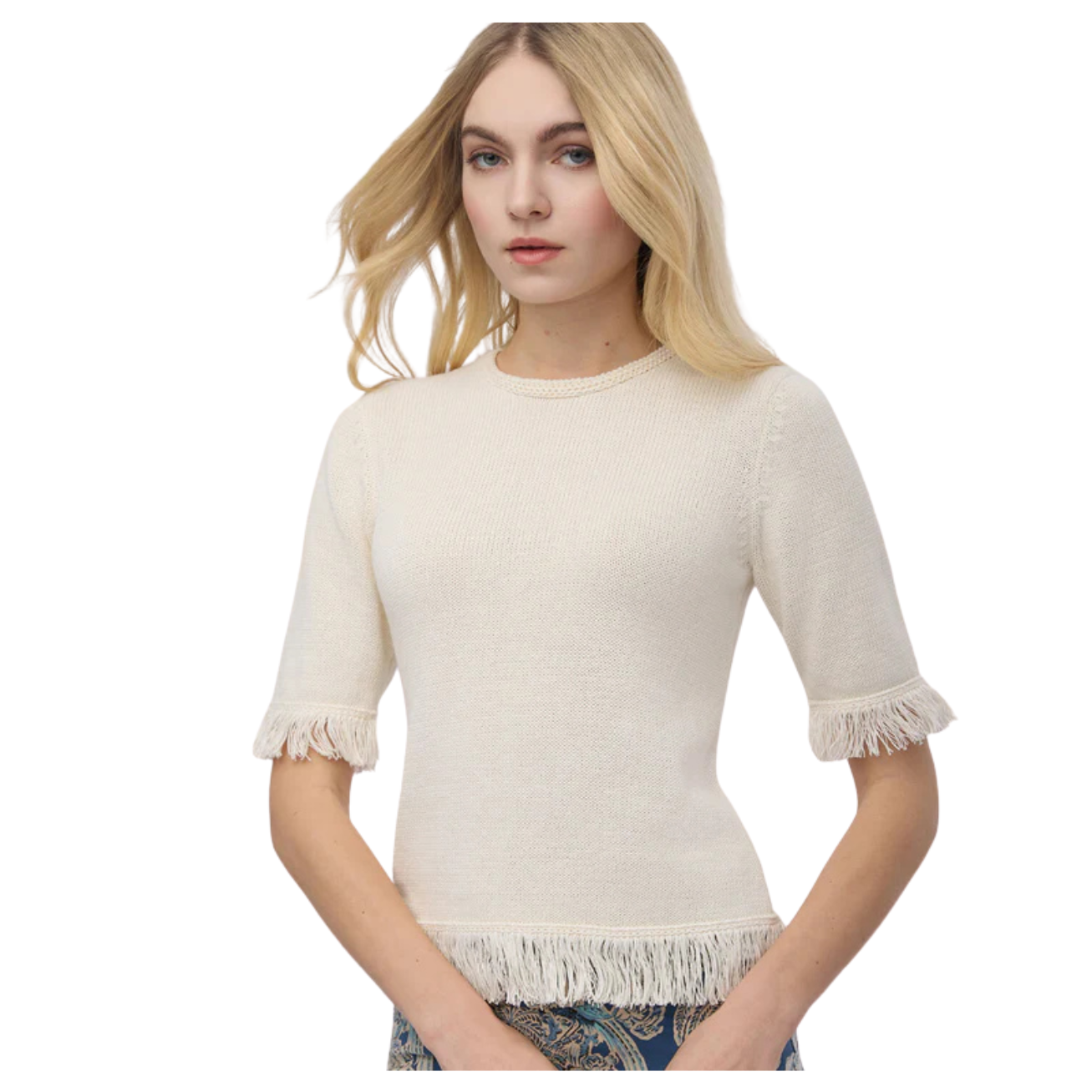 Spartina 449 Sofia Fringe Sweater -Antique White