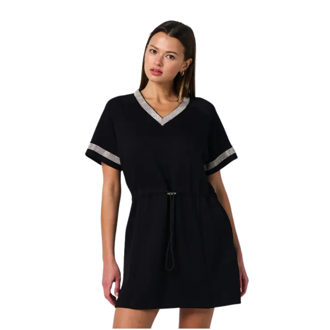 The GREii Silver Trim Knit Dress -Black
