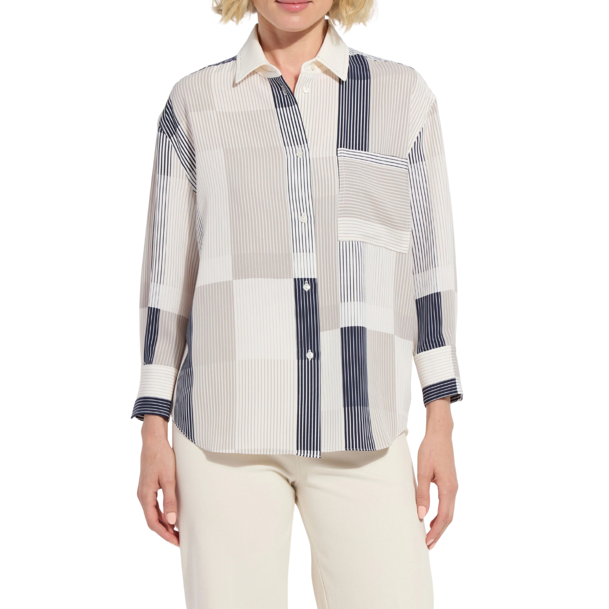 Lysse Jessica 3/4 Sleeve Cropped Shirt -Oslo Stripe Collage