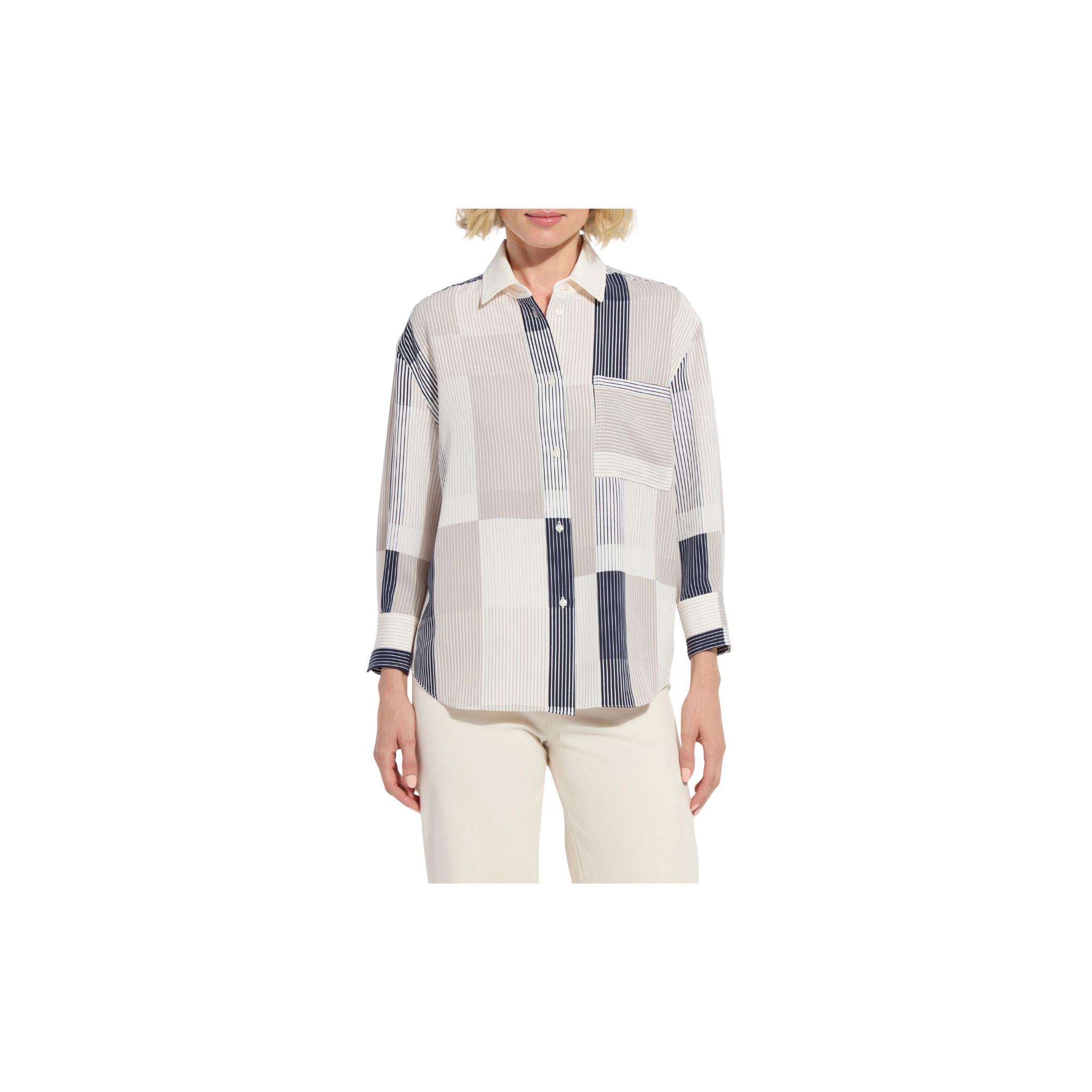 Lysse Jessica 3/4 Sleeve Cropped Shirt -Oslo Stripe Collage