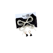 Leo + Lee Black Lace Shoelaces & Charm Set (Pearl Bows, Hearts)