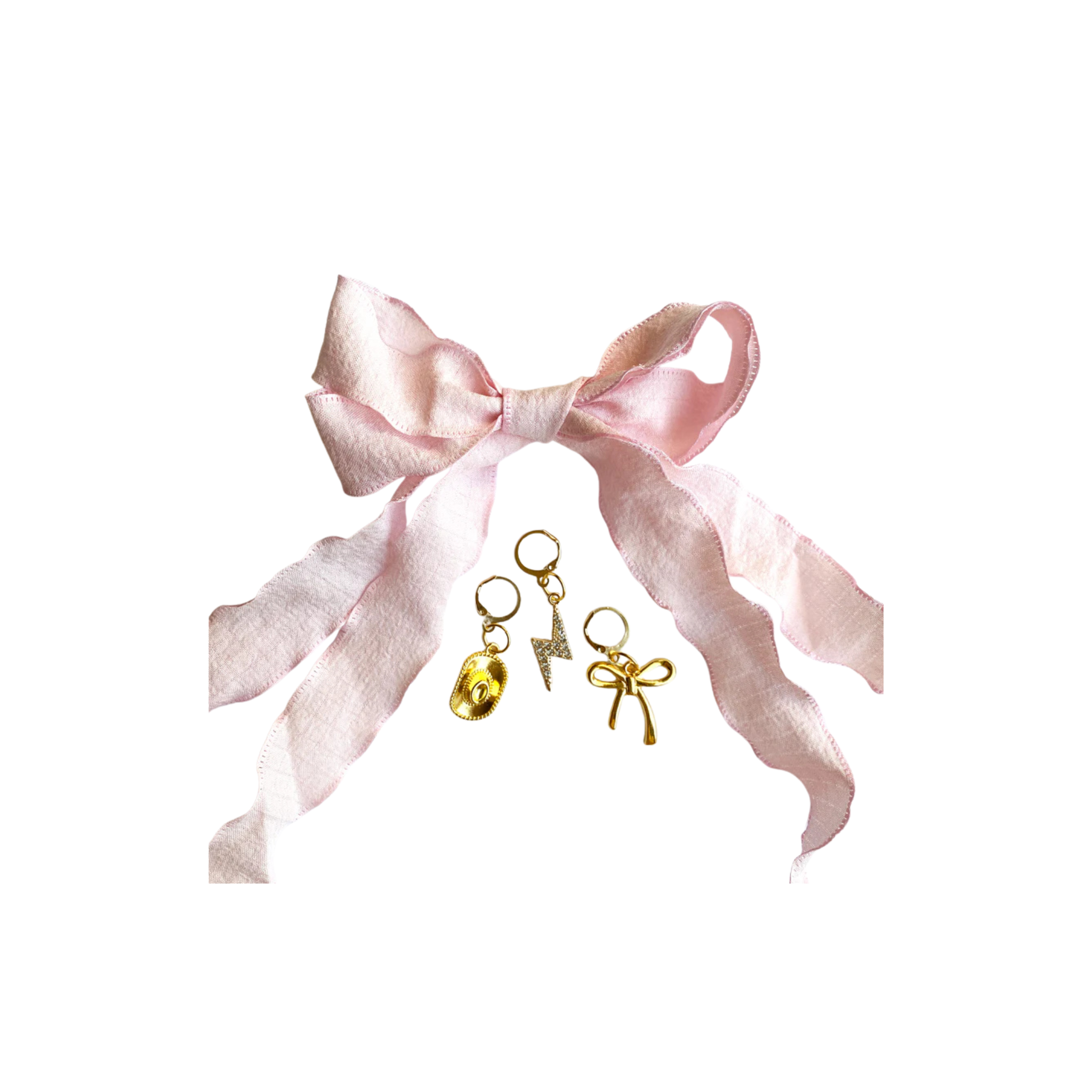 Leo + Lee Pink Lace Shoelaces & Charm Set (Cowboy Hat, Lightning Bolt, Bow)