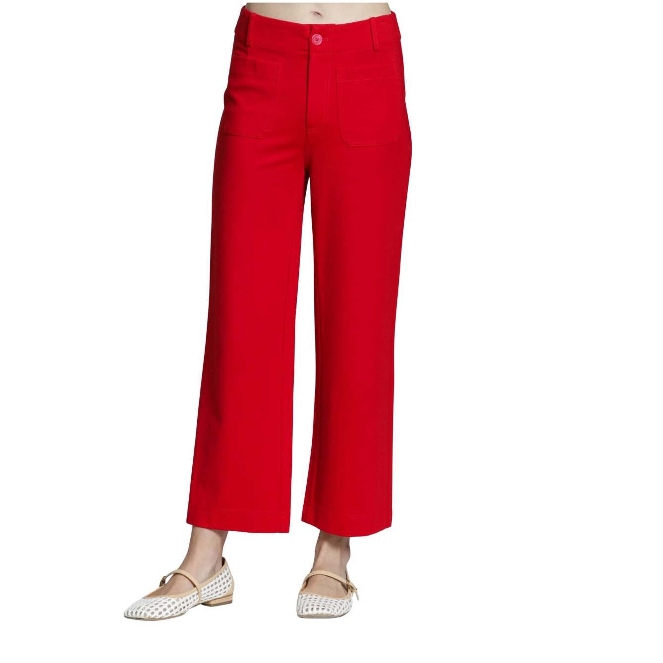 APNY Ponte Cropped Wide Leg Pant w/ Patch Pocket -Red