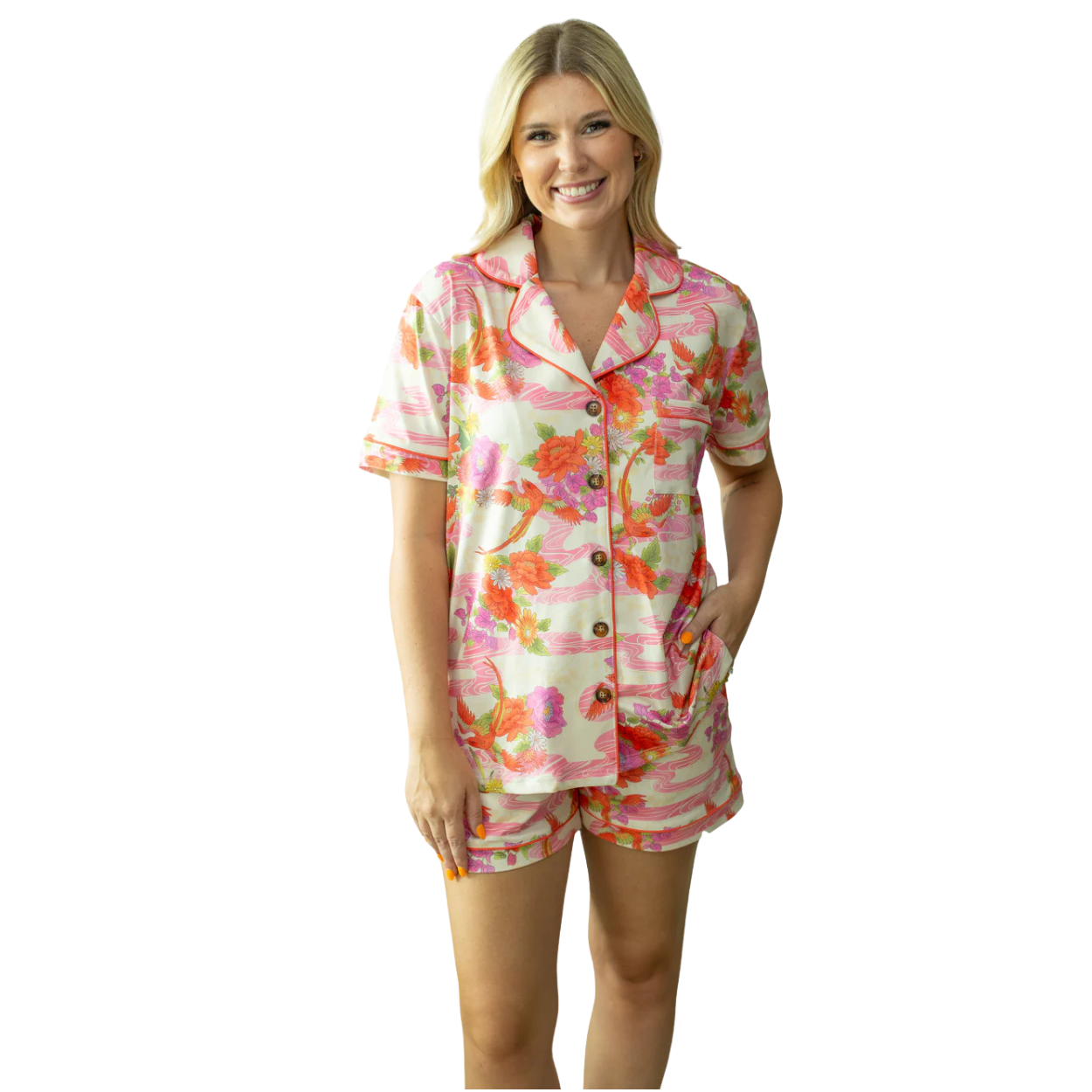 Moon Ryder Mandarin Boho Short Sleeve Lounge Set