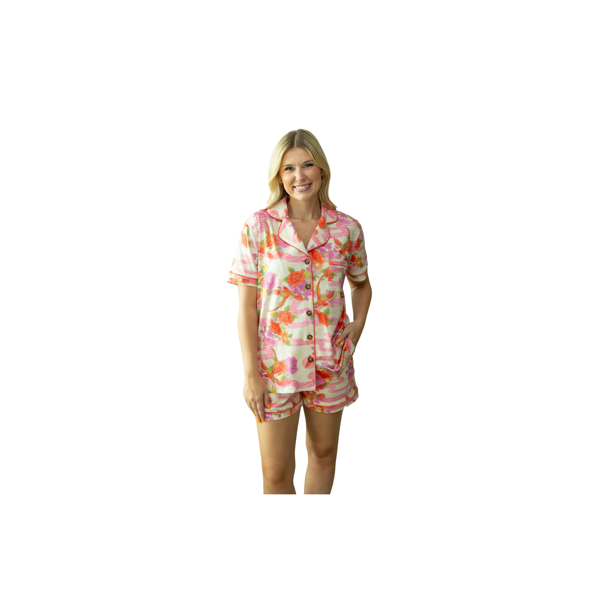 Moon Ryder Mandarin Boho Short Sleeve Lounge Set