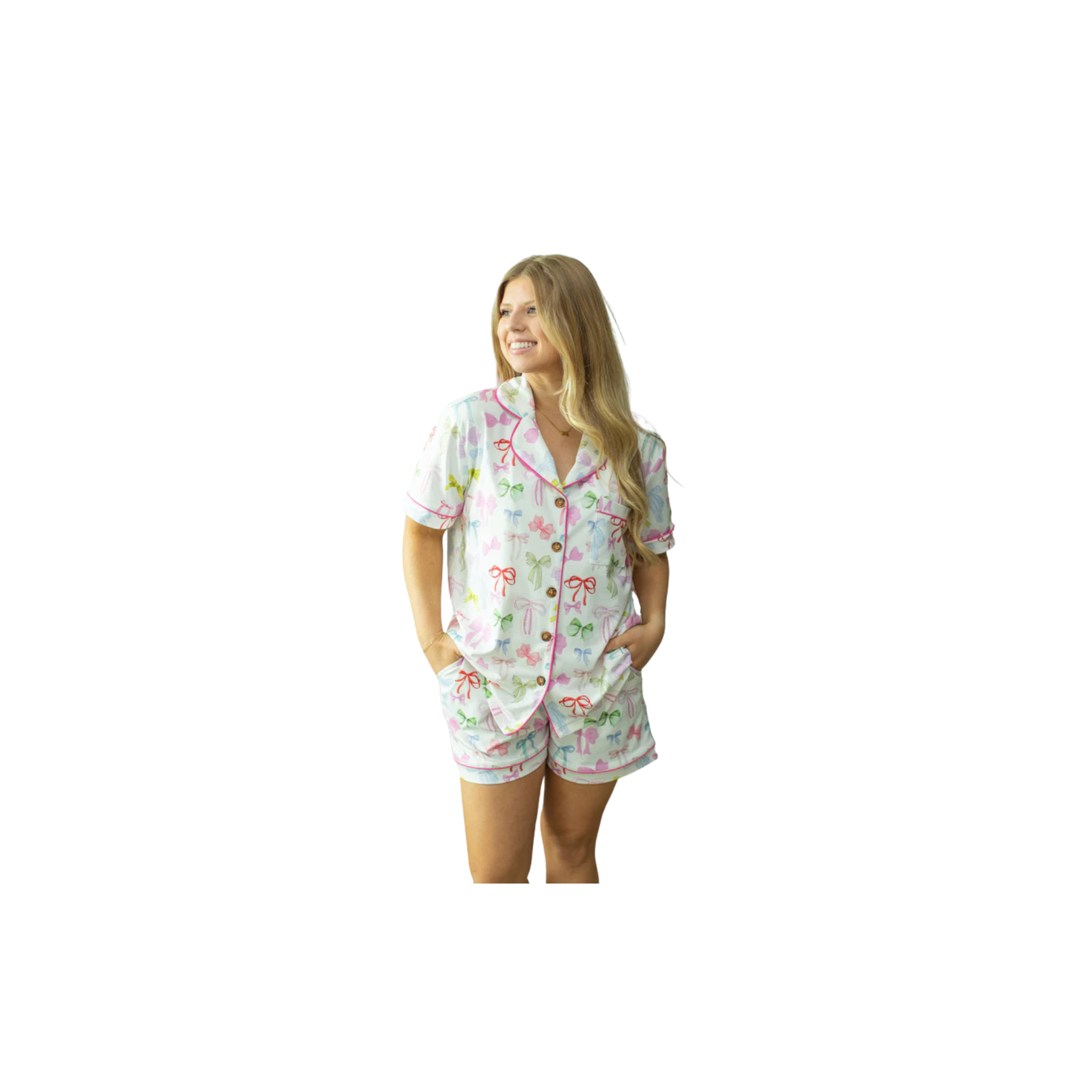 Moon Ryder Pastel Bow Short Sleeve Lounge Set