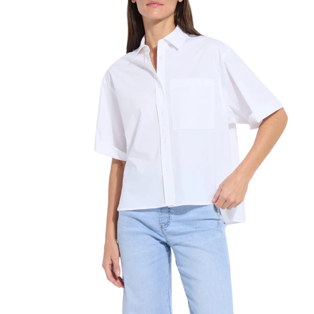 Lysse Corinna Oversize Short Sleeve Crop Button-Up Shirt -White