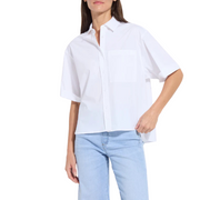 Lysse Corinna Oversize Short Sleeve Crop Button-Up Shirt -White
