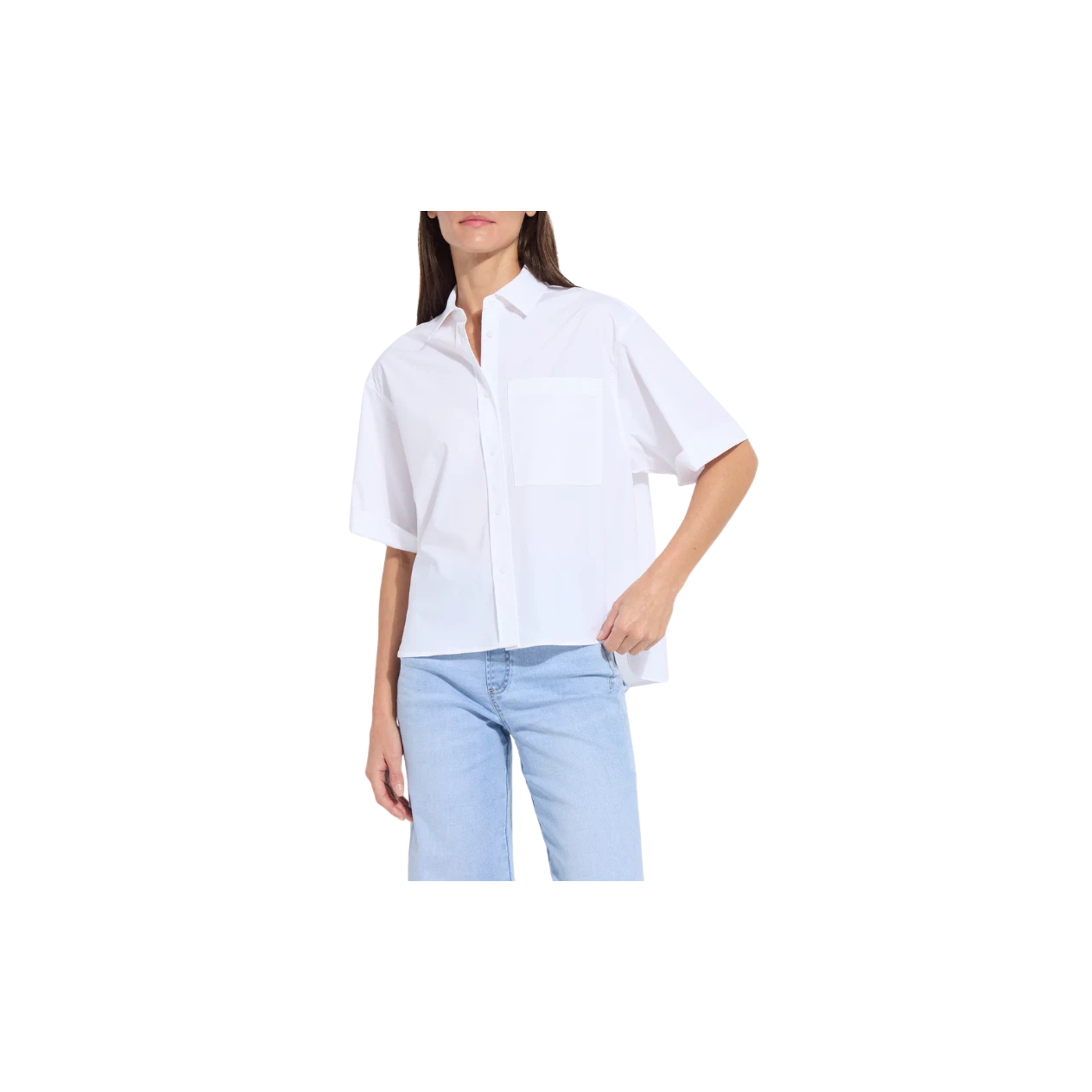 Lysse Corinna Oversize Short Sleeve Crop Button-Up Shirt -White
