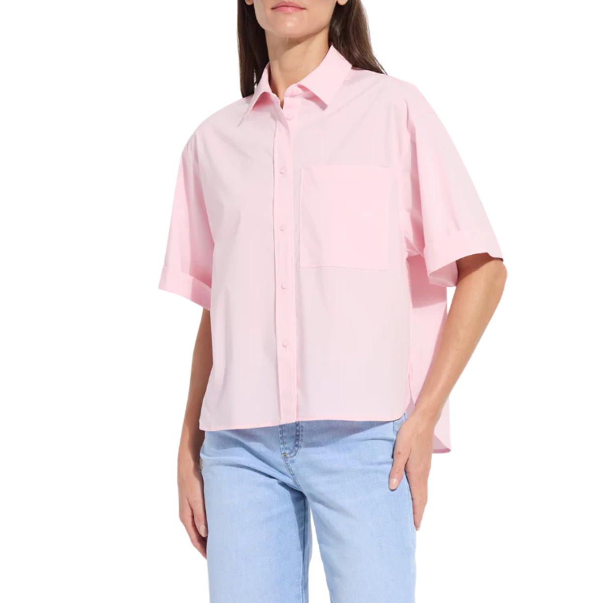 Lysse Corinna Oversized Short Sleeve Crop Button-Up Shirt - Rose