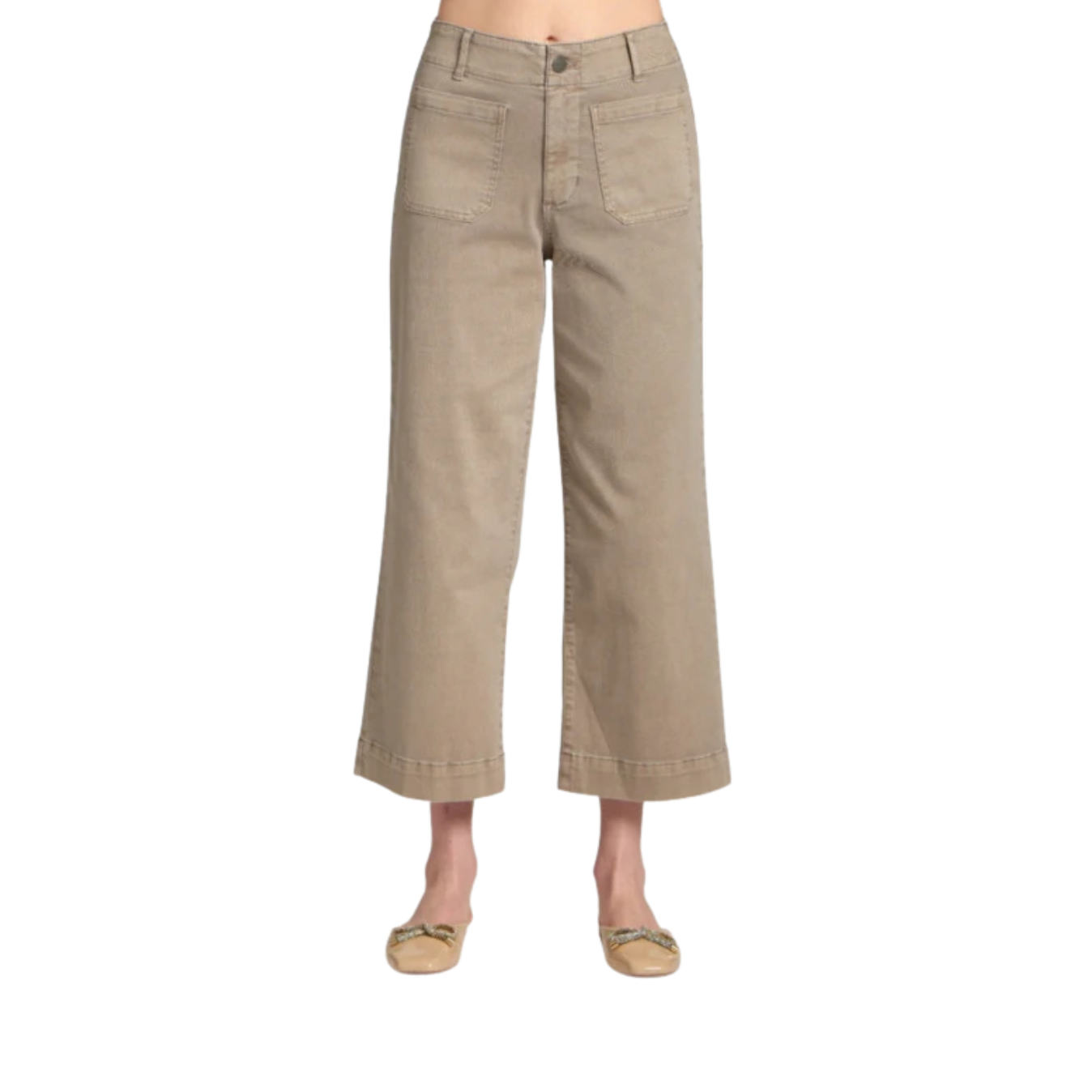 APNY Cropped Wide Leg Pant w/ Patch Pockets -Mocha