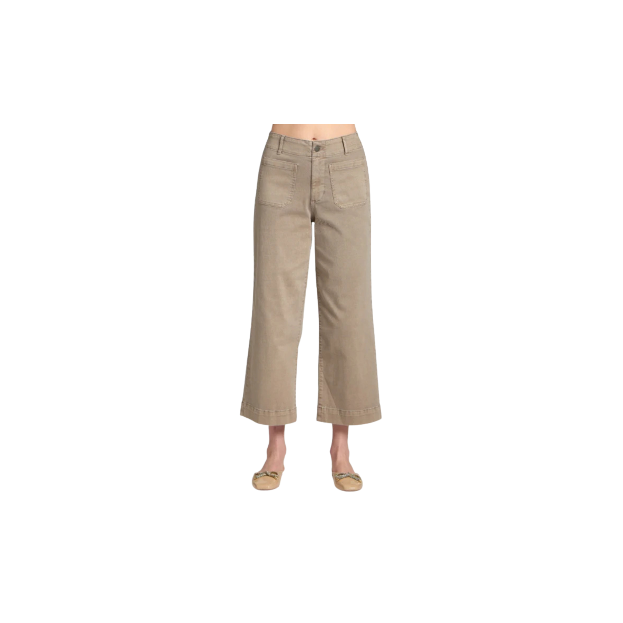 APNY Cropped Wide Leg Pant w/ Patch Pockets -Mocha