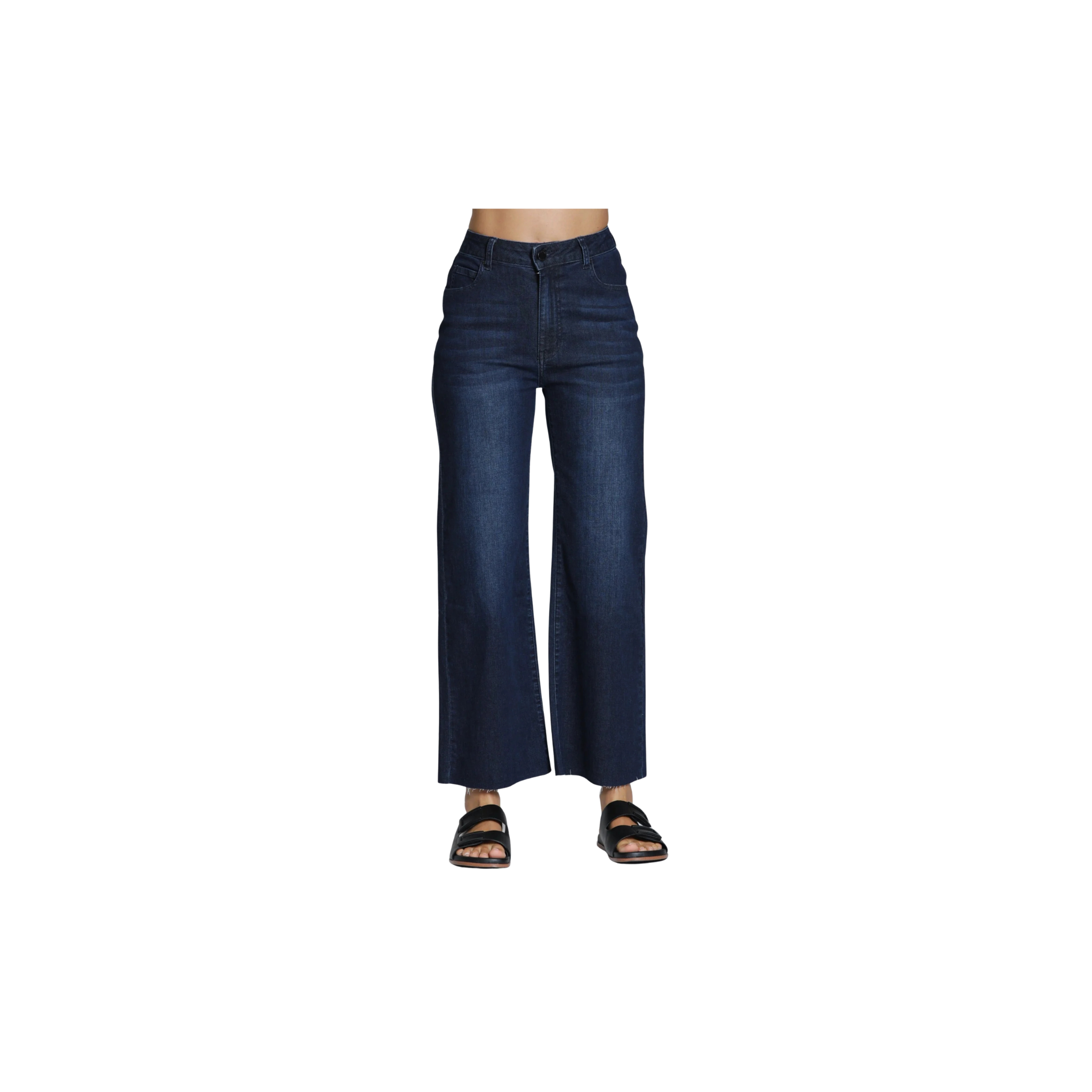 APNY Wide Leg Crop w/ Raw Edge Hem -Dk Indigo