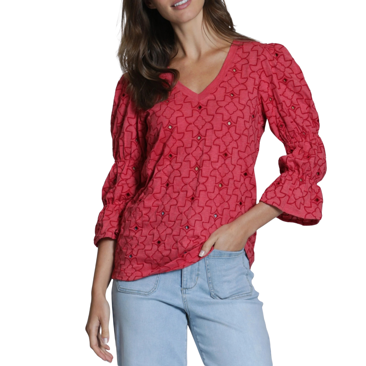 APNY Eyelet Grace Tee -Hibiscus