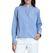 APNY Cropped Check Shirt w/ Ruffle Detail -Cobalt Blue