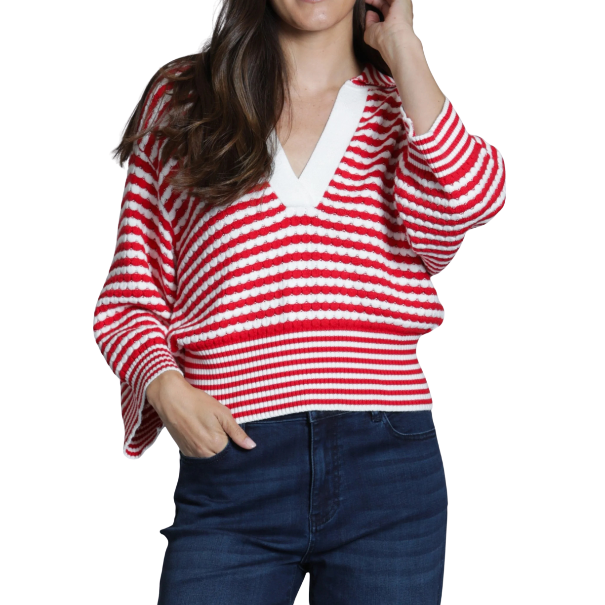 APNY Strip Knit Sweater -Red/White Stripe