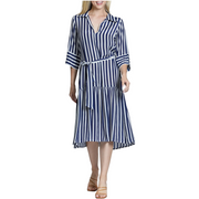 APNY Half Placket Dress with Belt -Navy