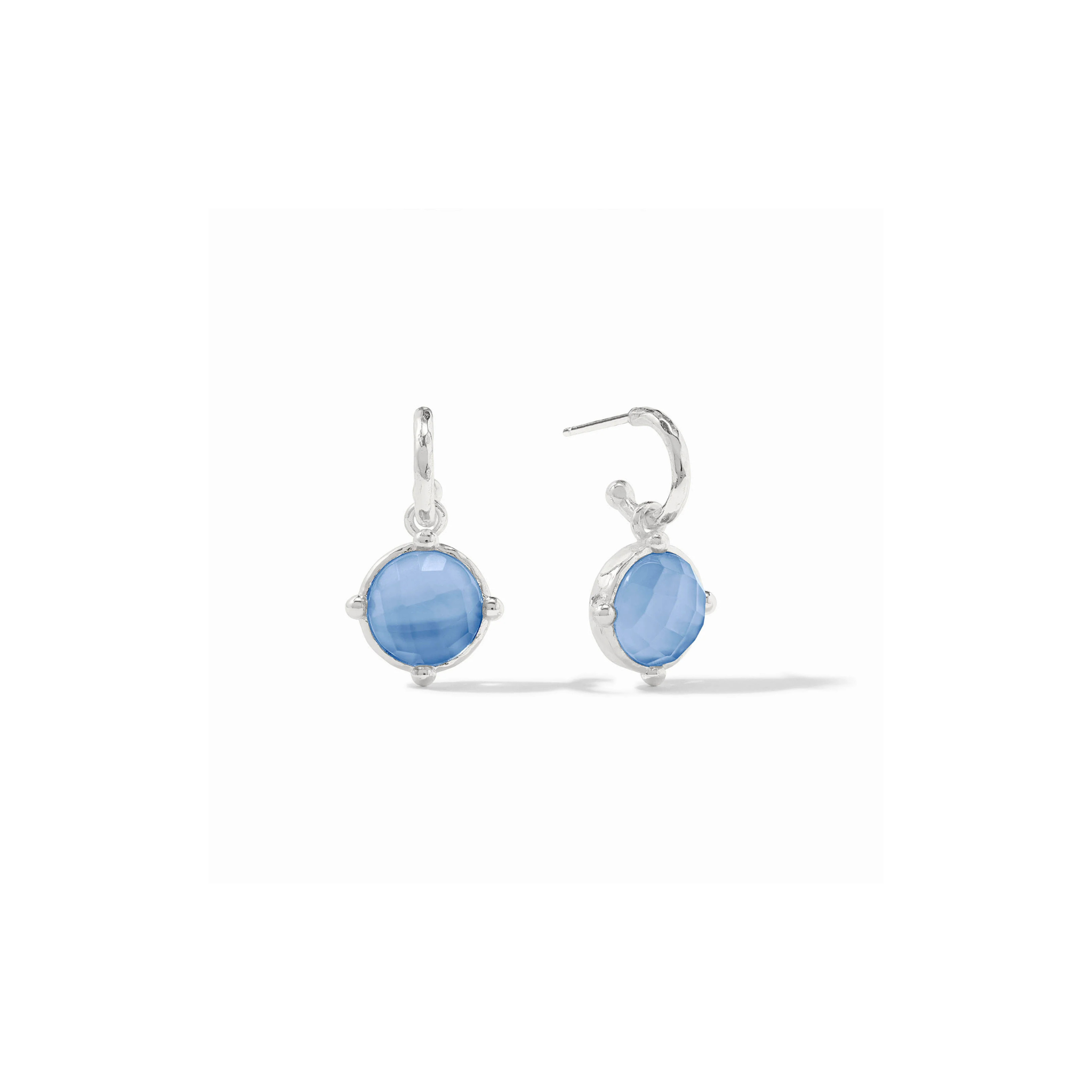 Julie Vos Honeybee Hoop & Charm Earring -Iridescent Chalcedony Blue/Silver