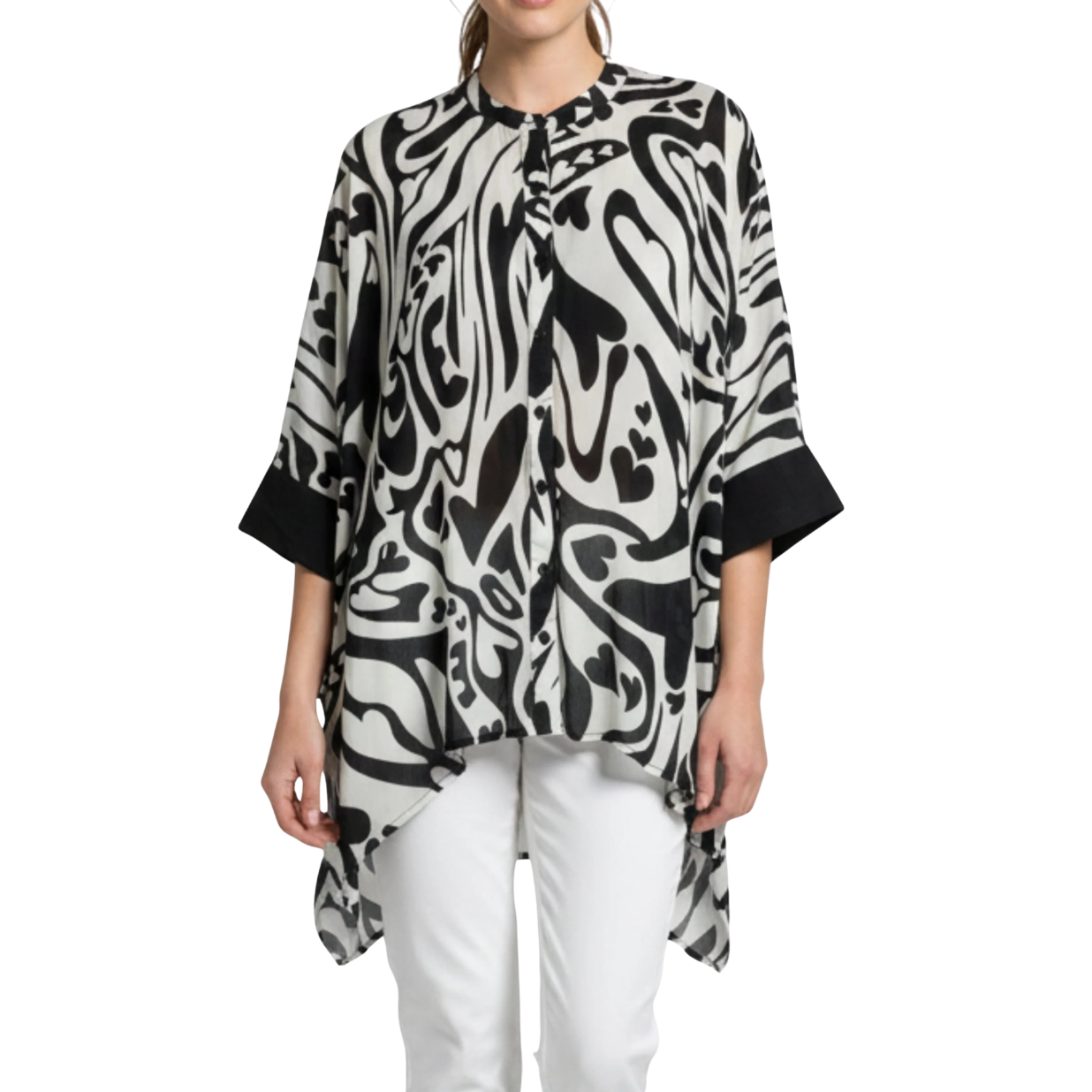 APNY Front Button Kimono -Black/White Abstract