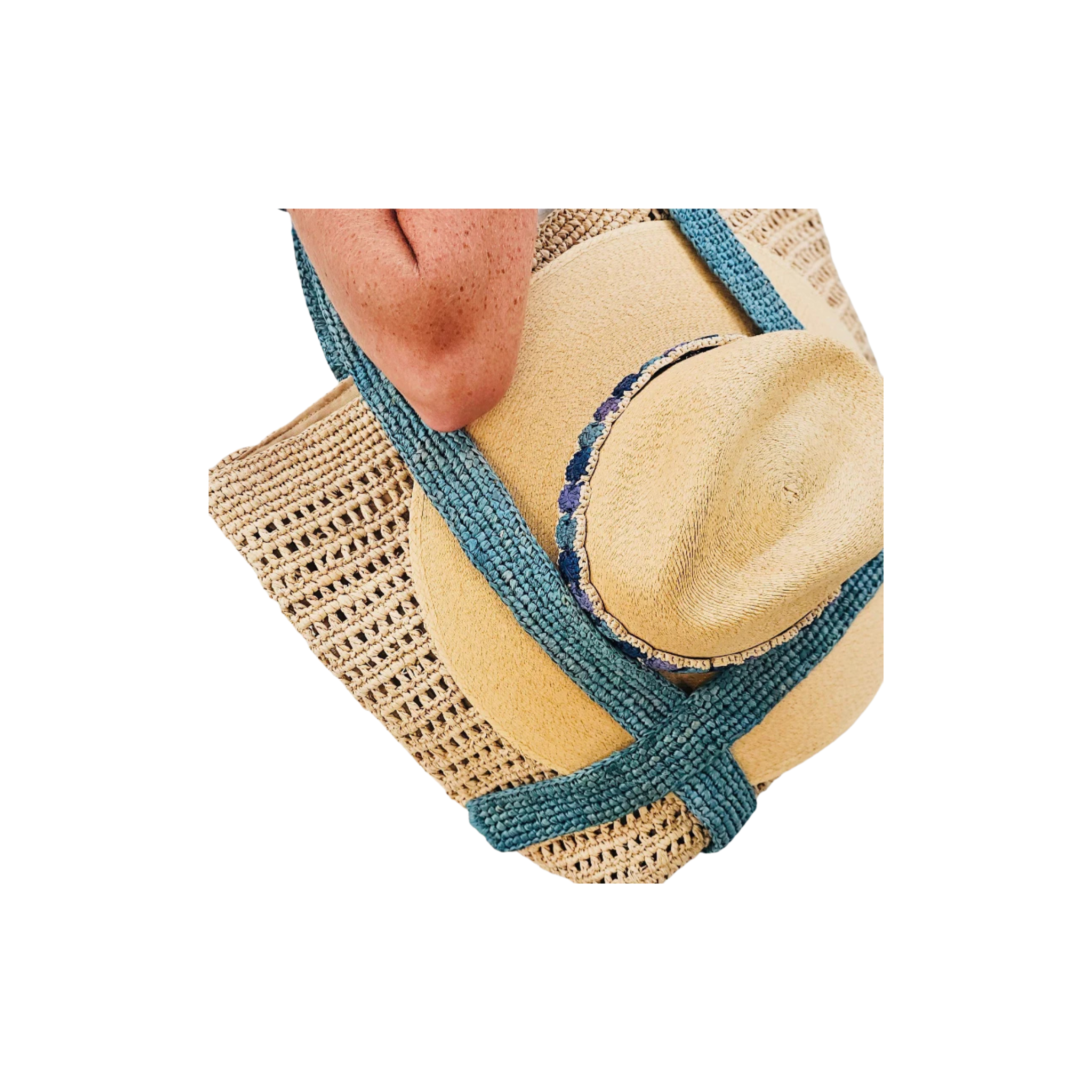 Baldiz Indie French Blue and Hay Raffia Hat Bag