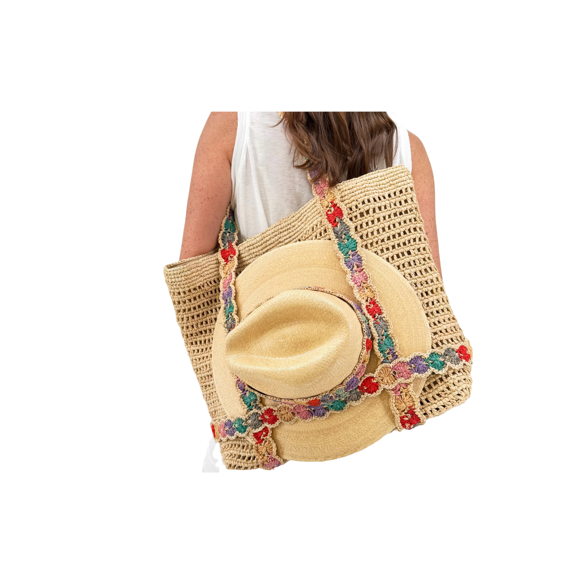 Baldiz Indie Pastel Rainbow Raffia Hat Bag