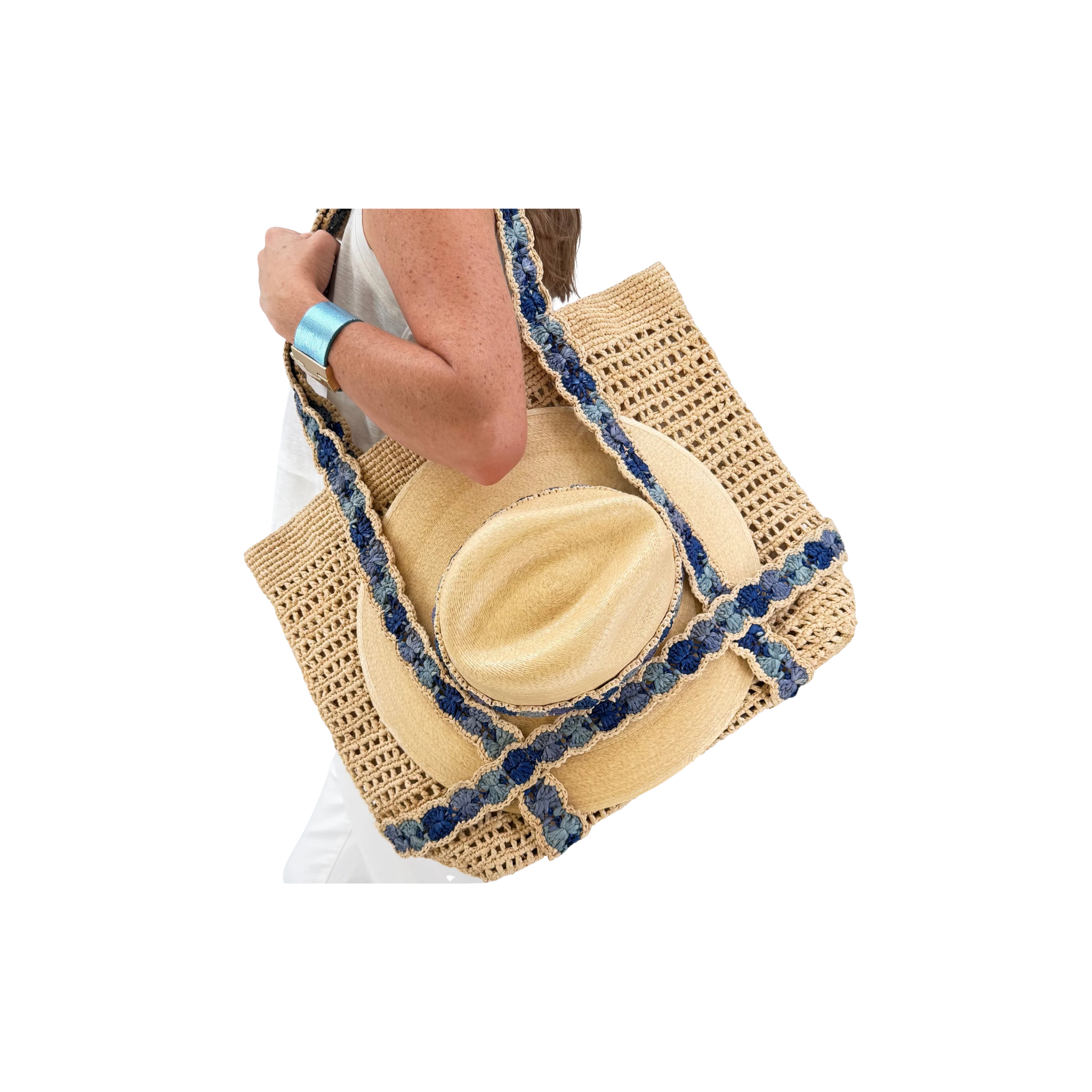 Baldiz Indie Blue Ombre Raffia Hat Bag