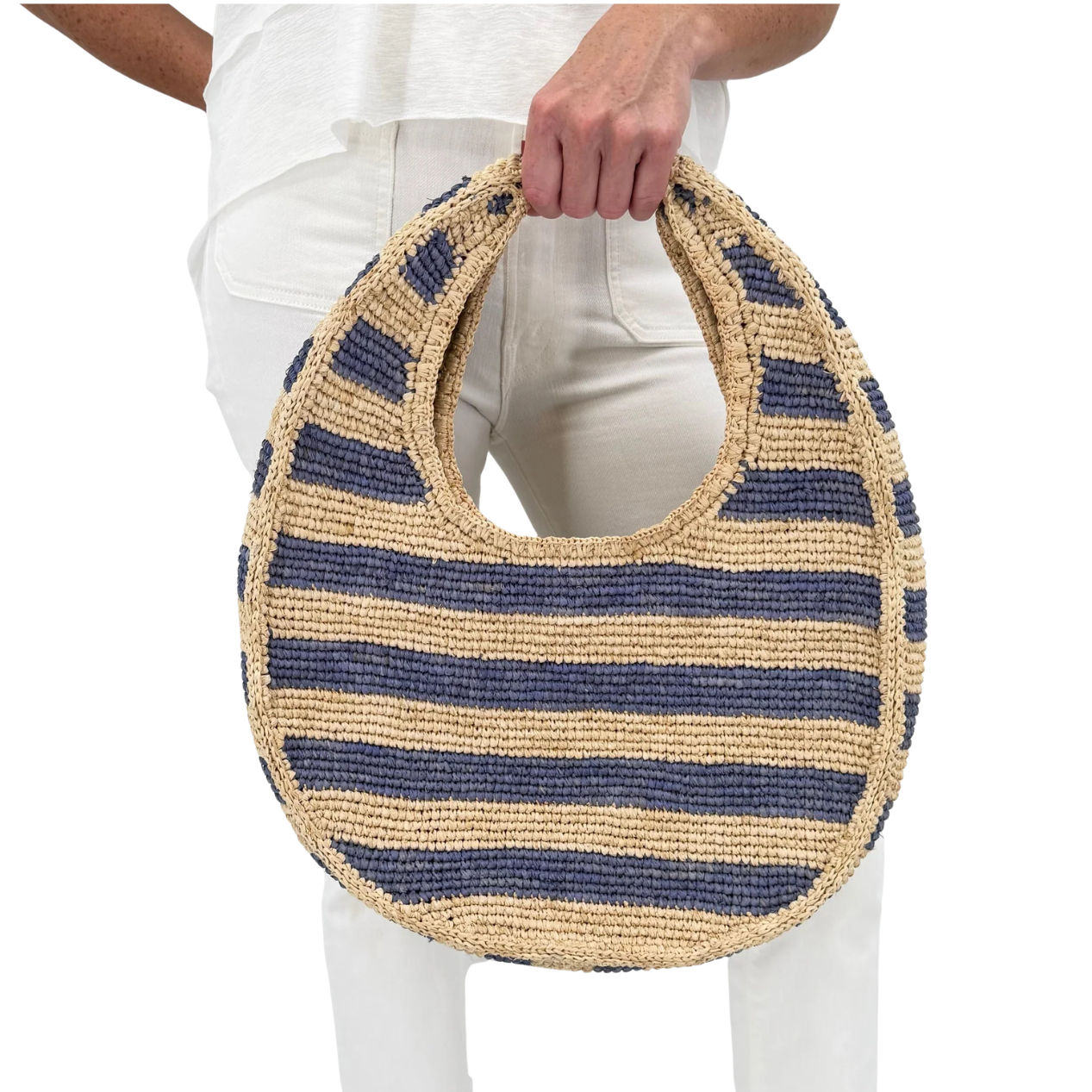Baldiz French Blue & Hay Striped Isla Raffia Bag