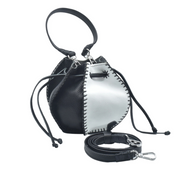 Carlos Falchi Bucket Pouch -Black/White Top Grain Leather