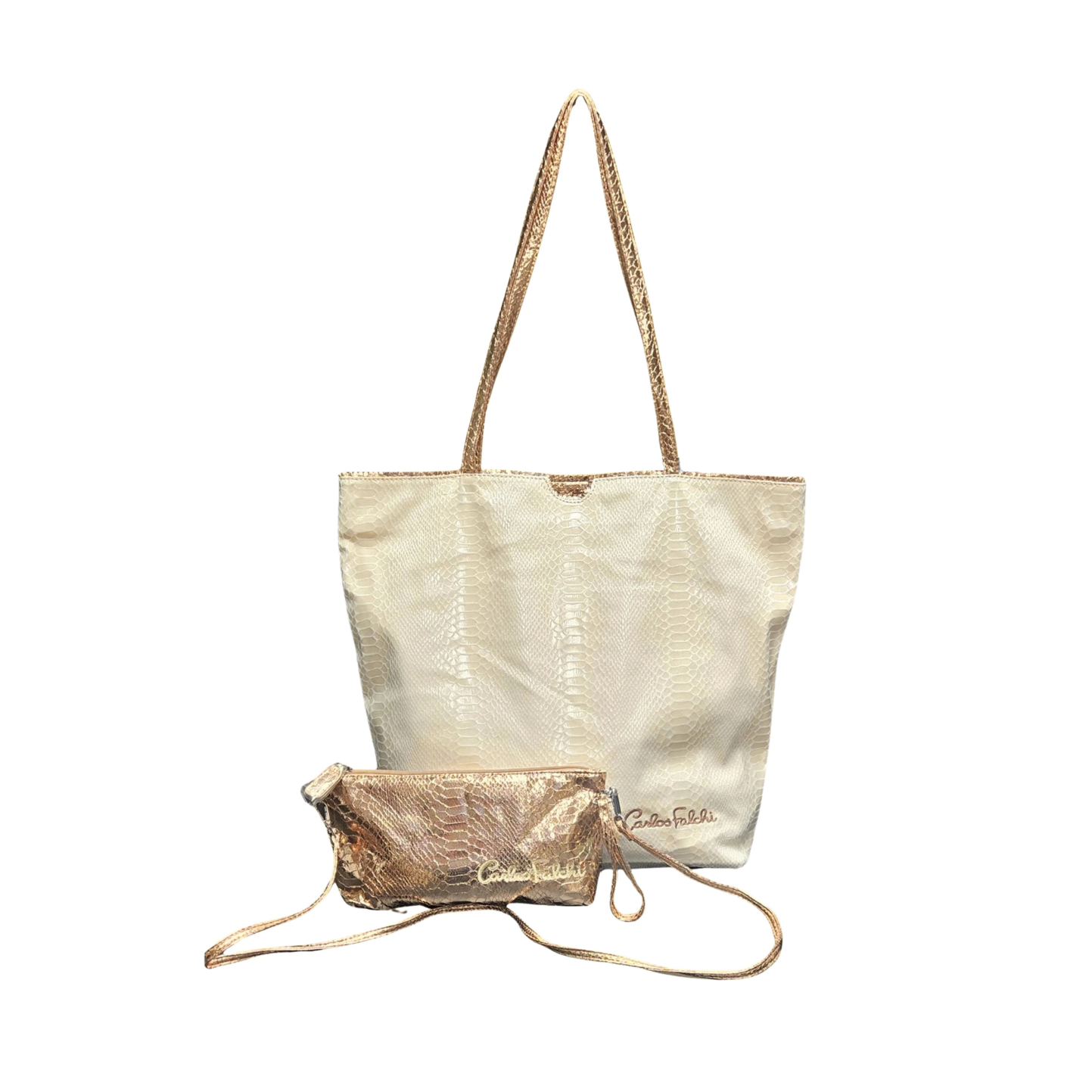 Carlos Falchi Vegan Python Tote -Beige/Rose Gold