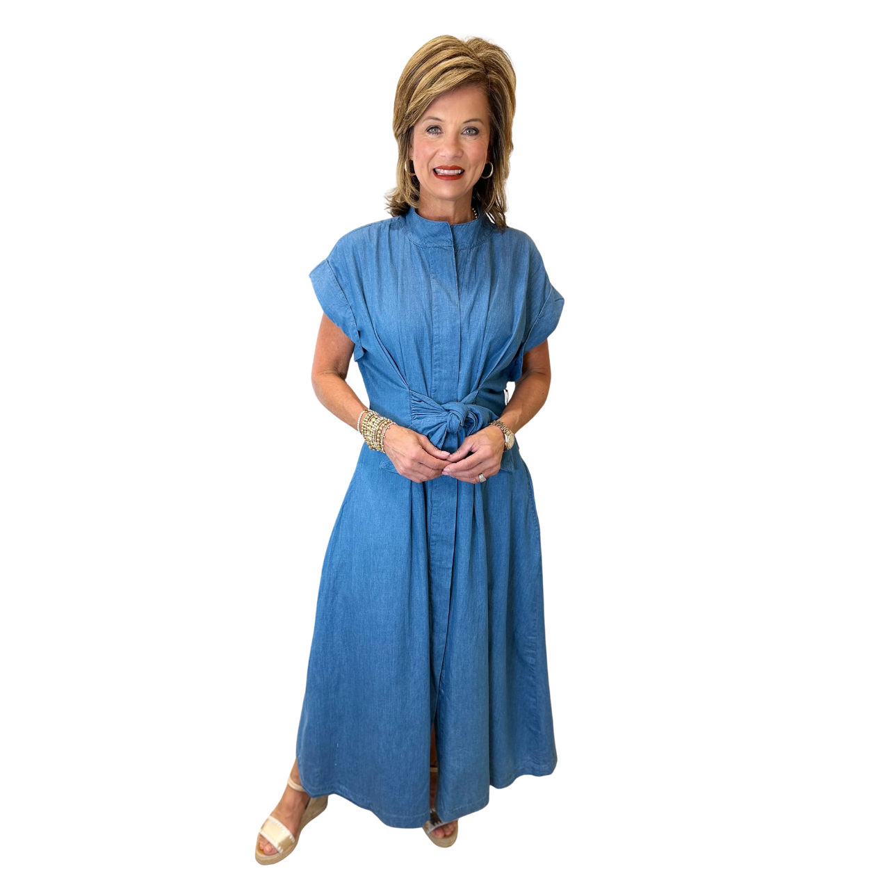 APNY Tie Front Dress -Indigo