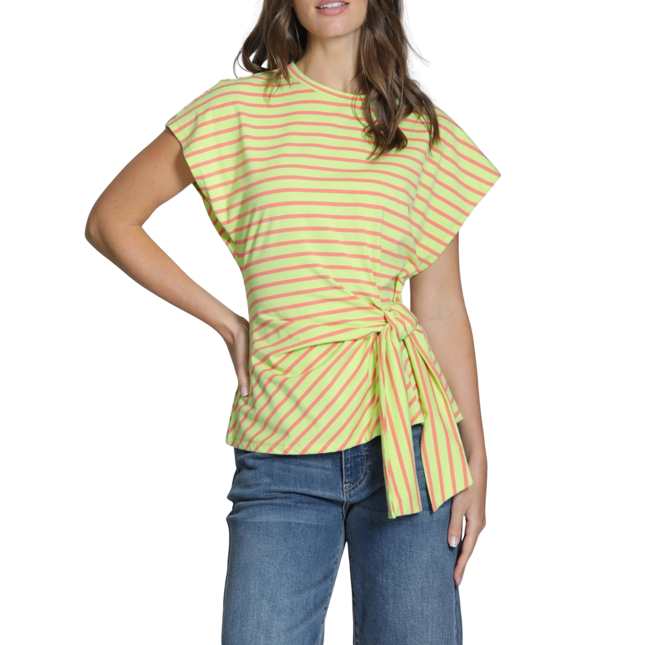 APNY Stripe Cinched Waist Tee -Citrine/Orange