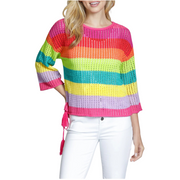 APNY Lattice Stripe Crewneck Sweater-Yellow/Pink Multi