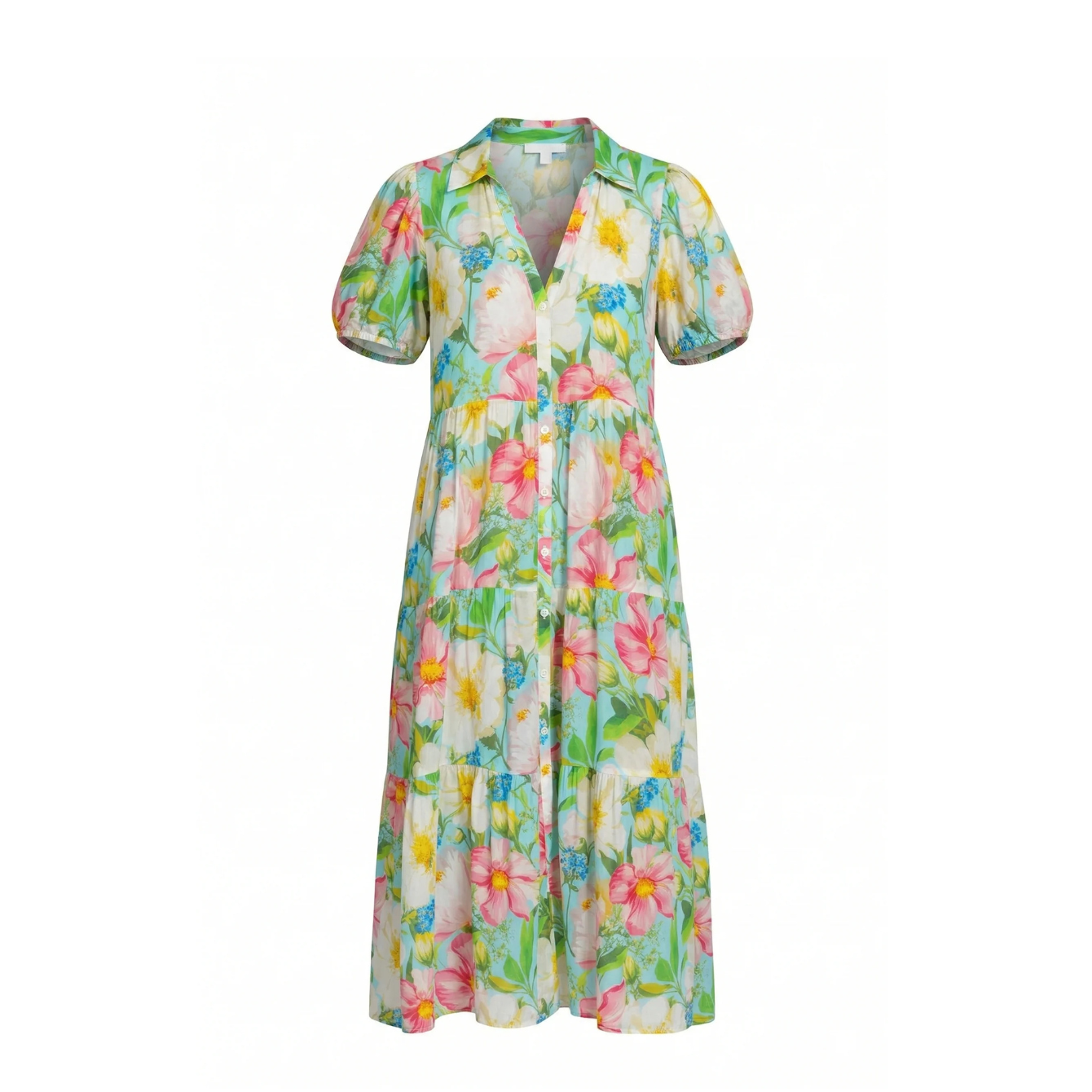 APNY Tiered Puff Sleeve Shirt Dress-Delicate Wildflower