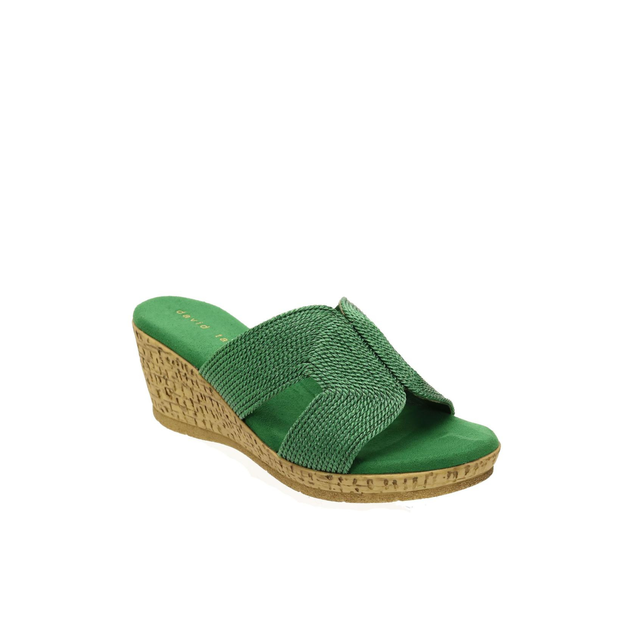 David Tate Vibe Slide Wedge Sandal -Green Rayon Fabric