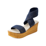 Charleston Shoe Co. Bermuda Platform Wedge-Gilded Navy