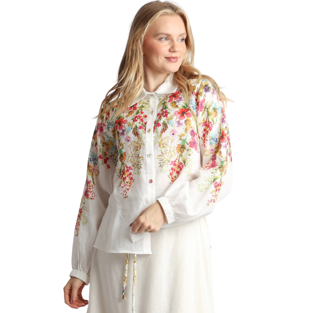 Beulah Floral Printed Linen Button Up Shirt
